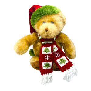 2003 Dillard's Christmas Brown Plush Teddy Bear with Knit Scarf & Hat